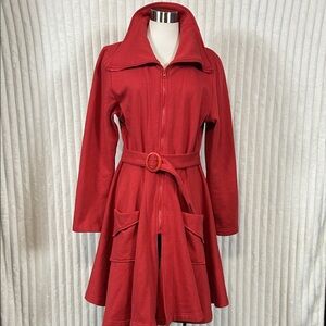 Effie’s Heart burnt red, full zip fleece belted coat size XL retro